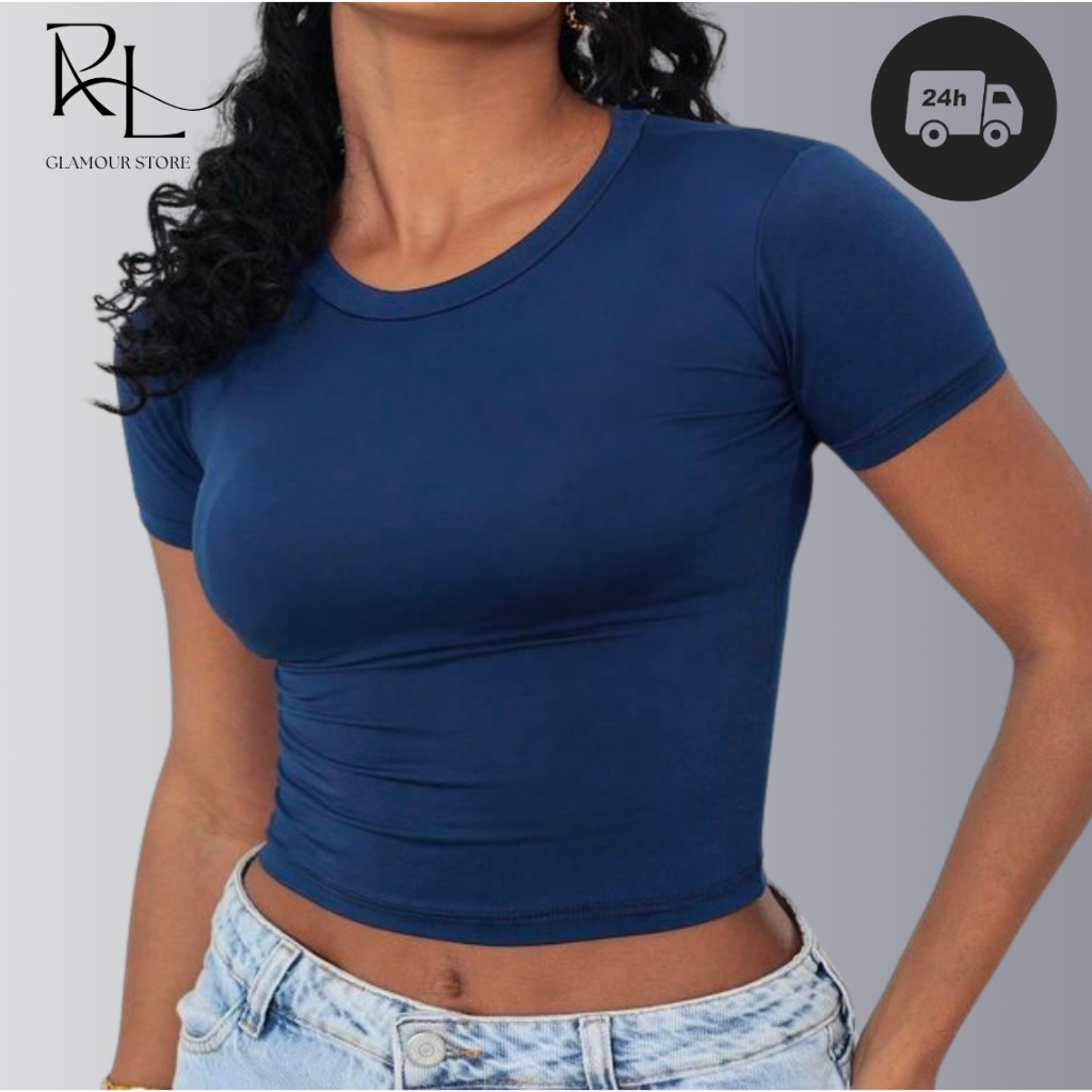Baby Tee Feminina Slim Fit Baby Look Manga Curta Blusa Compressão Academia Casual