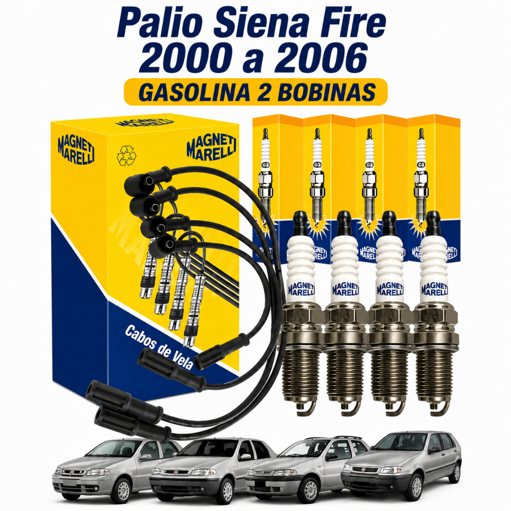 Cabo e Vela Ignição Palio Siena Uno Strada Fire 2000 a 2006 Gasolina 2 Bobinas