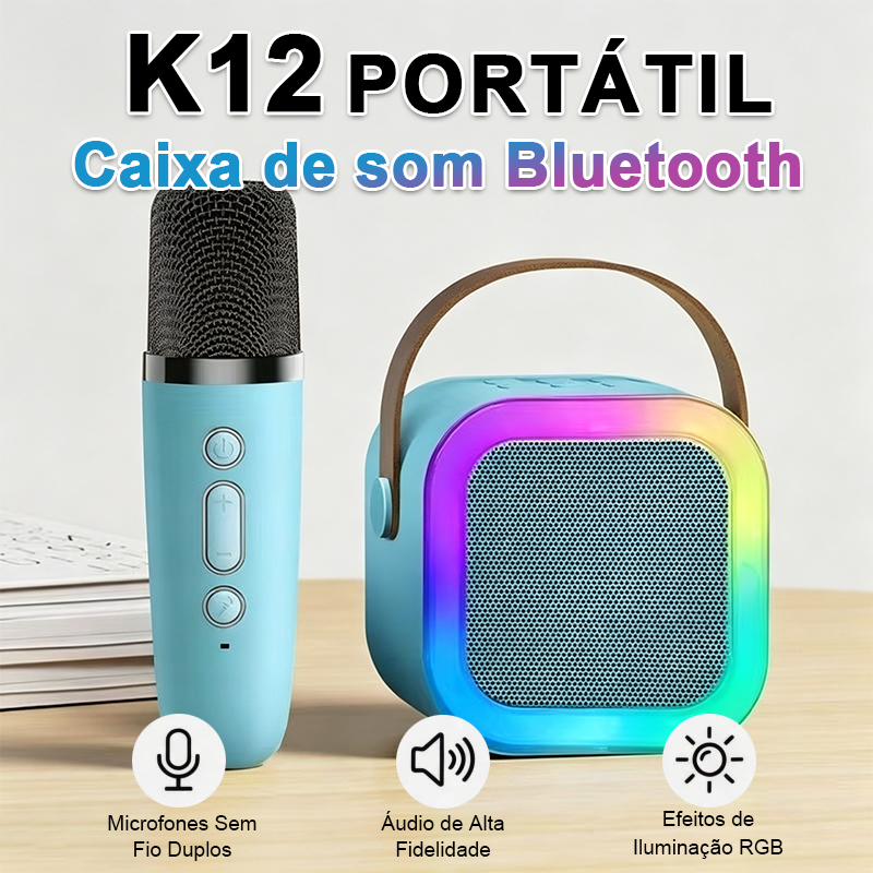 Kit Karaokê Bluetooth com Microfones | Caixa de Som Portátil com Luz LED para Festas e Família