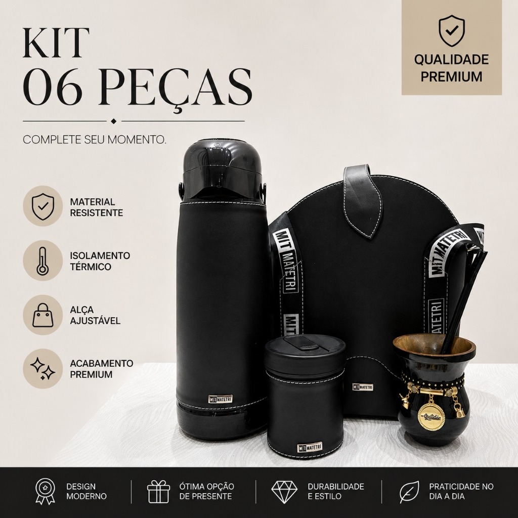 Kit Mateira 1.8L 06pçs Chimarrão Completo Cuia Térmica Termolar Porta Erva Envio Imediato