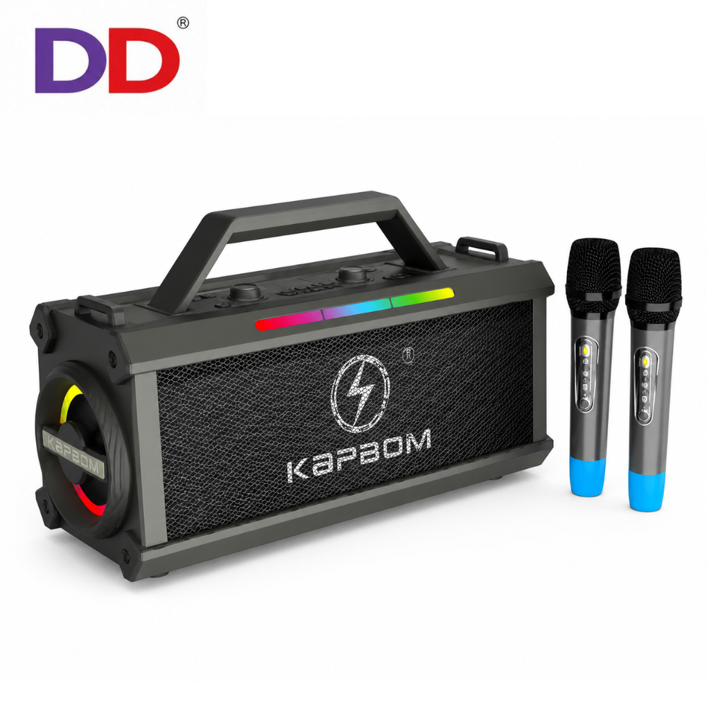 Caixa de som Bluetooth Alça Portátil Grande c/ Bluetooth 2 Microfones Led RGB Bass Mp3 Play KARAOKE 5.1 Radio fm