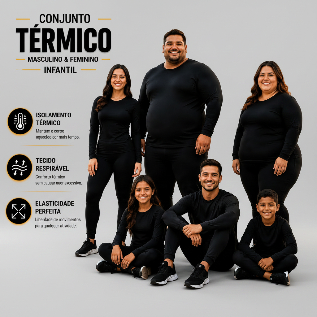 Conjunto Segunda Pele Camiseta e Calça Térmica Flanelado Infantil Plus Size Masculino Feminino Frio Intenso