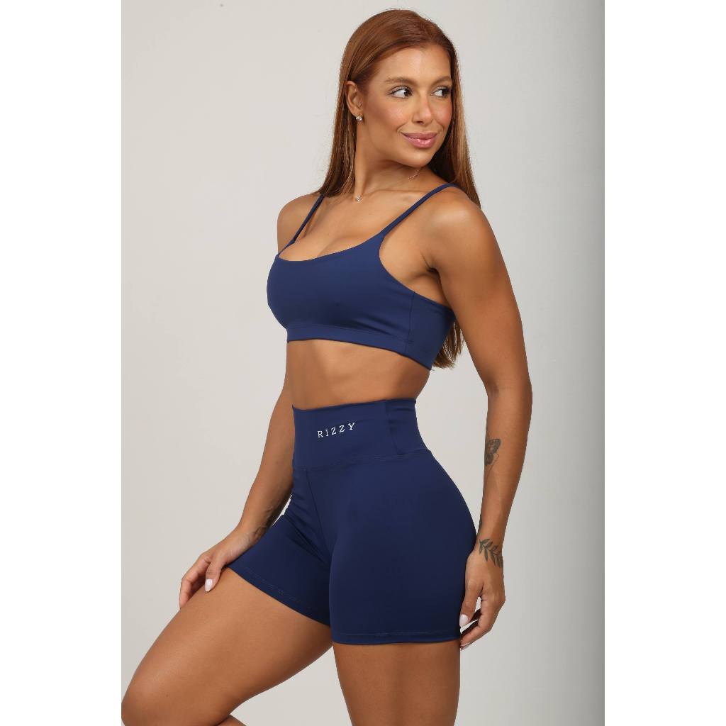 Conjunto Fitness Feminino Top Short Cintura Alta Poliamida Elastano Zero Transparência Academia