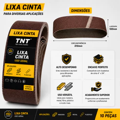 Kit 10pçs Cinta Lixa 610x100 Óxido Alumínio Vários Grãos