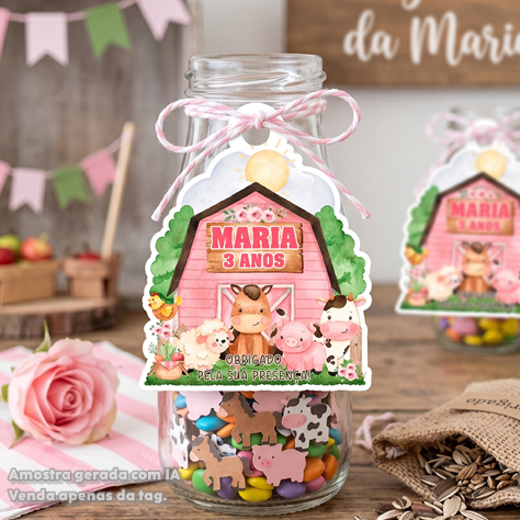 Tags Personalizadas Fazendinha Celeiro Cor de Rosa Menina Lembrancinha Chá de Bebê e Aniversário