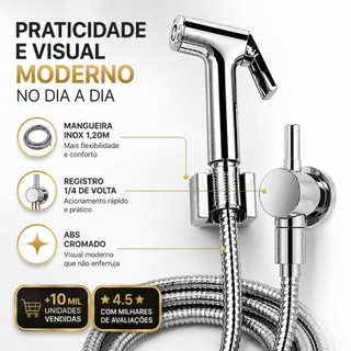DUCHA HIGIÊNICA CHUVEIRINHO ÍNTIMO METAL COM REGISTRO 1/4 VOLTA PRETO CROMADO BRANCO