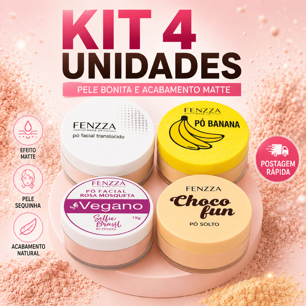 Kit 4 Un Pó Facial Fenzza Banana Translúcido Matte 15g