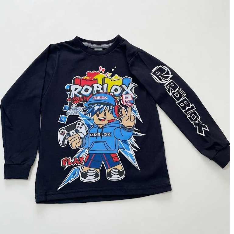 Camiseta Infantil Roblox Manga Longa Menino Algodão