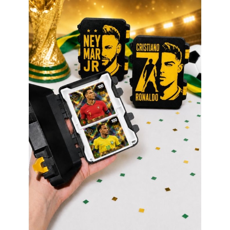 Caixa Porta Figurinhas Copa do Mundo 2026 Neymar Jr e Cristiano Ronaldo CR7 + Nome Personalizado Premium