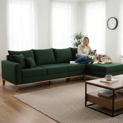 Sofá 4 Lugares Beny com Chaise Direito Suede Verde