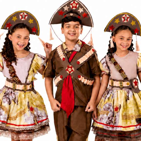 Maria Bonita e Lampião Fantasia Infantil Festa Junina São João Caipira Vestido Menina Menino