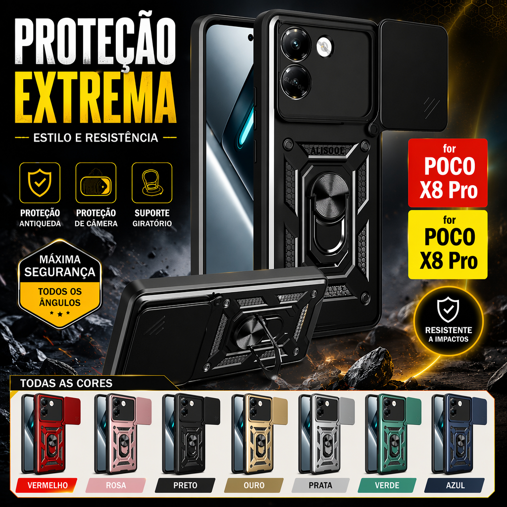 Capa|Capinha|Case para xiaomi Poco x8 Pro - anti-queda anti impacto resistente armadura com suporte anel -pronta entrega