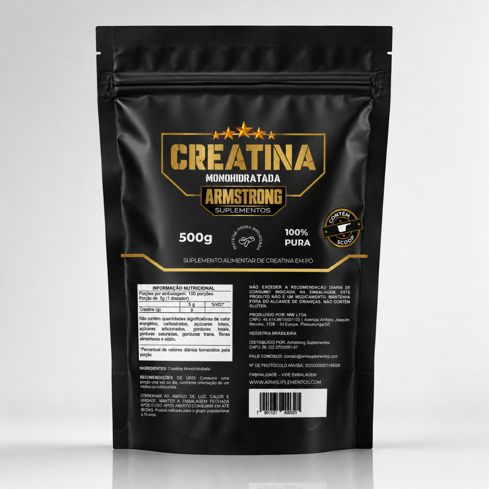 Creatina Monohidratada 500g - 100% Pura - Armstrong Suplemento