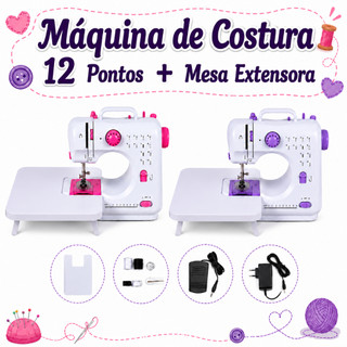 Máquina De Costura Elétrica Portátil 12 Pontos Bivolt 110v/220v + Mesa Extensora