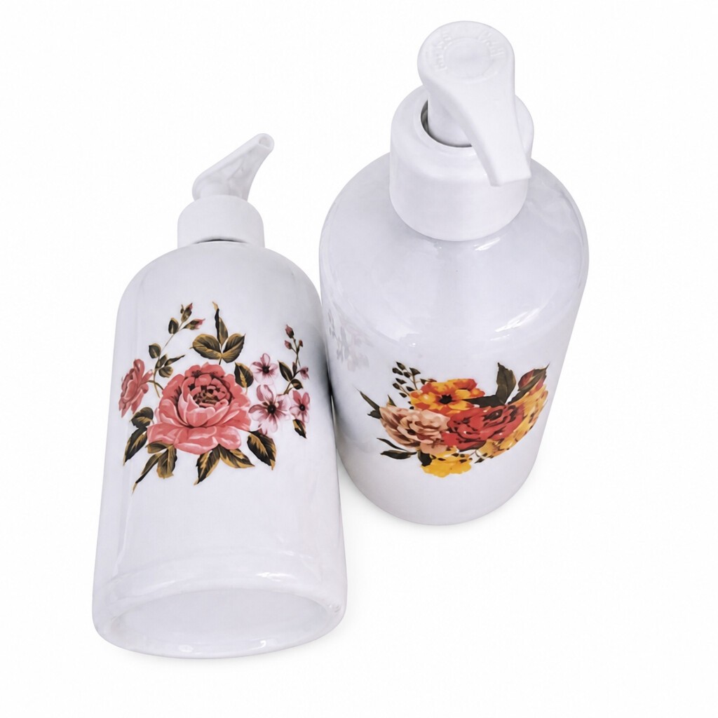 SABONETEIRA LÍQUIDA 2 PEÇAS PORCELANA DECORADA FLORES ELEGANTE