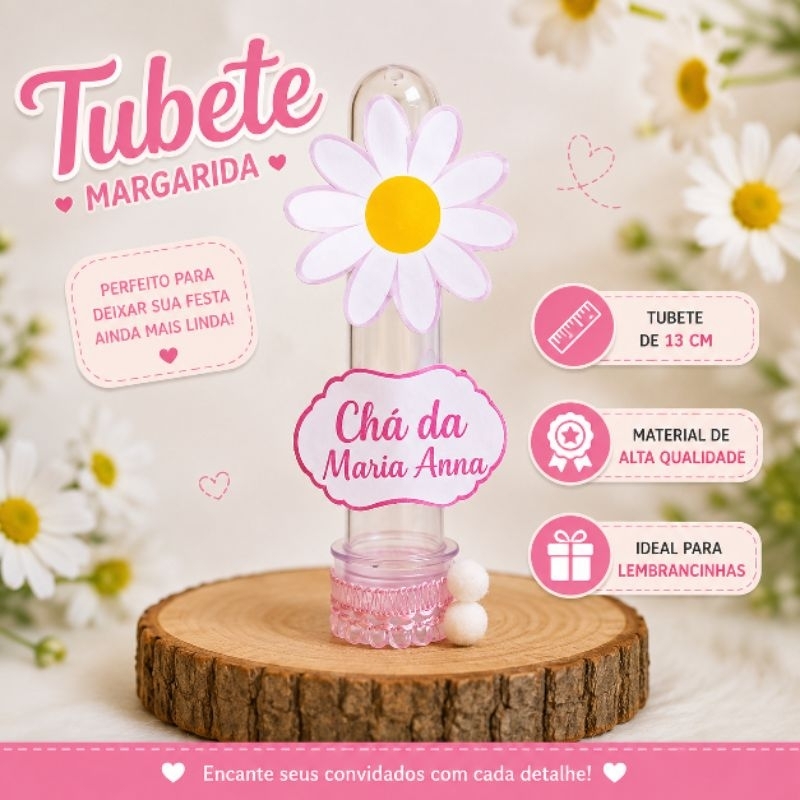 Tubete personalizado aplique 3D margaridas/ Festa infantil / Flor/ Lembrancinhas margarida