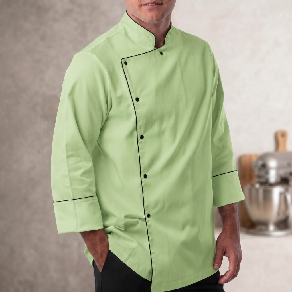 Dolmã Jaleco Chef Cozinha Oxford Verde Menta Manga 3/8 Botão Pressão Nome Bordado Unissex Restaurante Dolma Doma