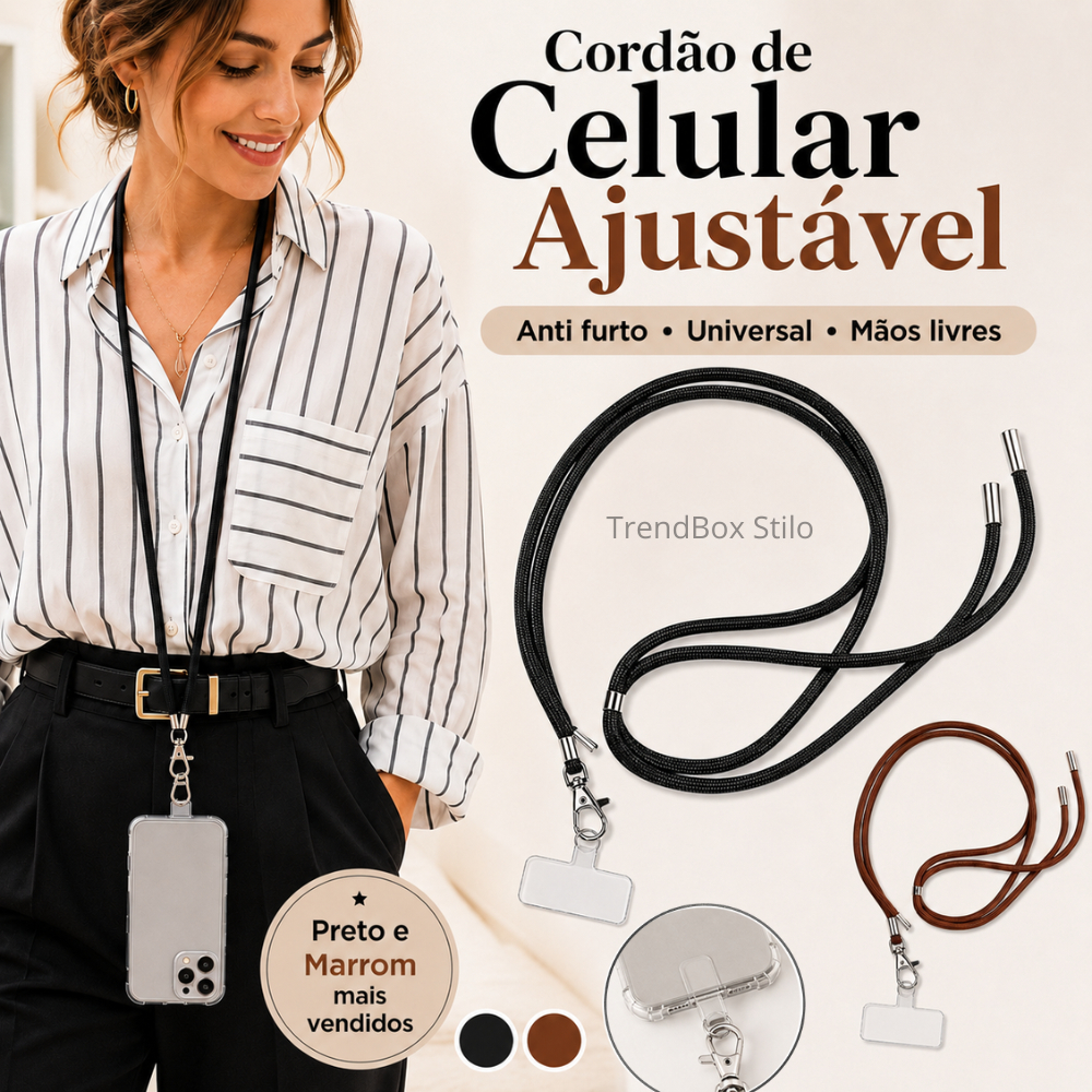 Cordão de Celular Ajustável Alça Anti Furto Para Celular Modelo Universal