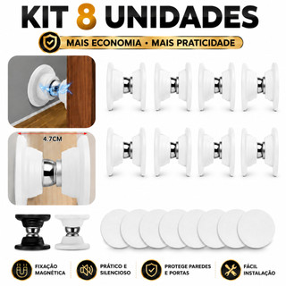 Kit 8 Prendedor Fixador Trava Porta inox Magnético Adesivo 3M Instalação Fácil Mola de Amortecimento