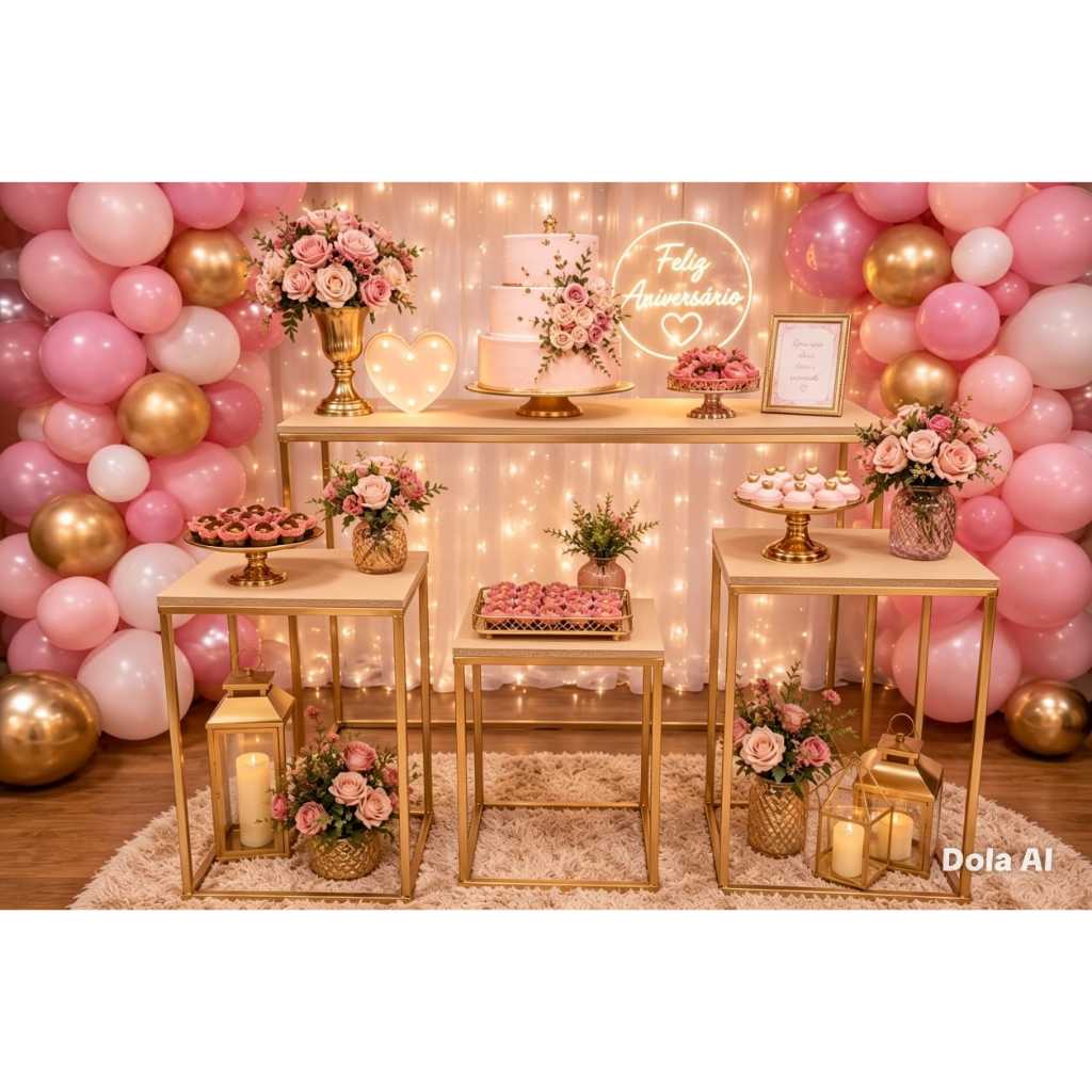 Kit 4 Mesa Cubo de Festa Quadrada Desmontavel para Decoração Aniversario Festa Junina Tampo MDF 6MM