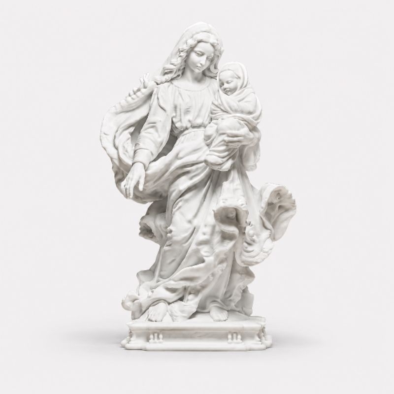 Virgem Maria e Menino Jesus Escultura Religiosa 3D | Imagem Decorativa Católica para Altar, Oração e Presente + Brinde