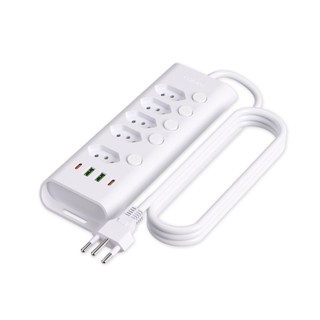 COIBEU Extensor Tomada 5 Tomadas 2 Type C 2 USB Interruptor Independente Material PC Ignifugo 2500W Preto Branco