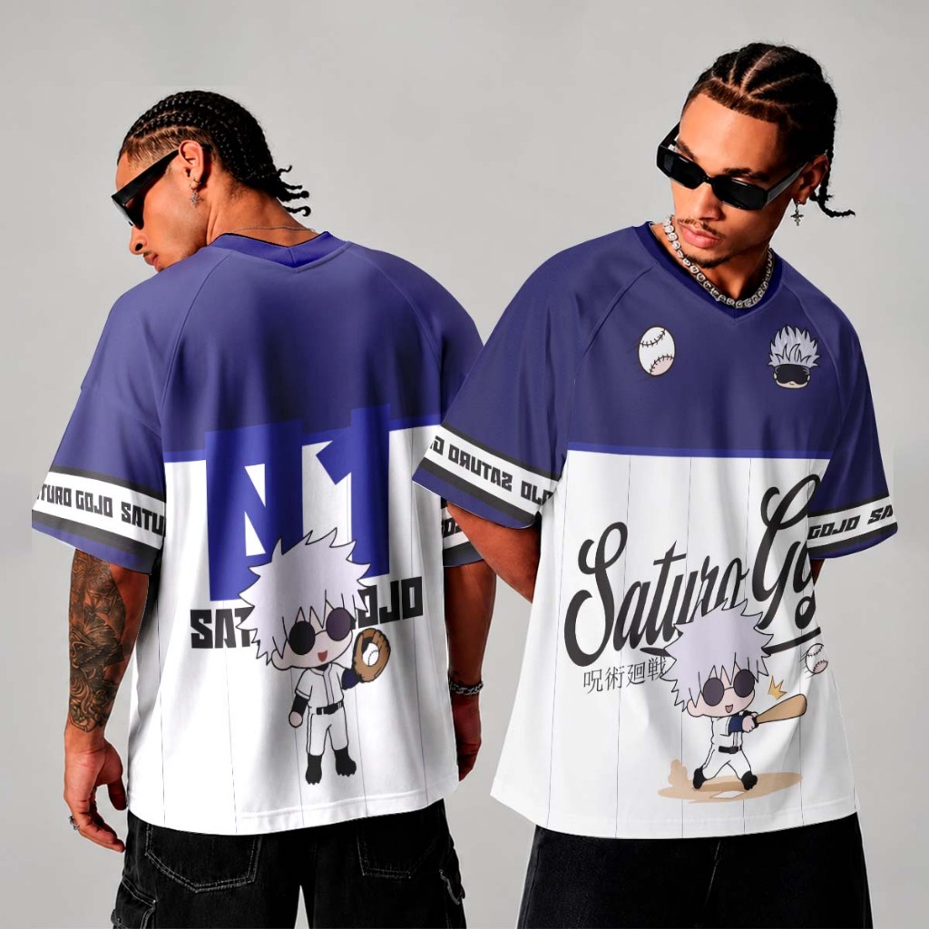 Camiseta Jersey Básica Sublimada Full Print Anime Jujutsu Kaisen Satoru Gojo Baseball Streetwear Oficial Dead Bunny