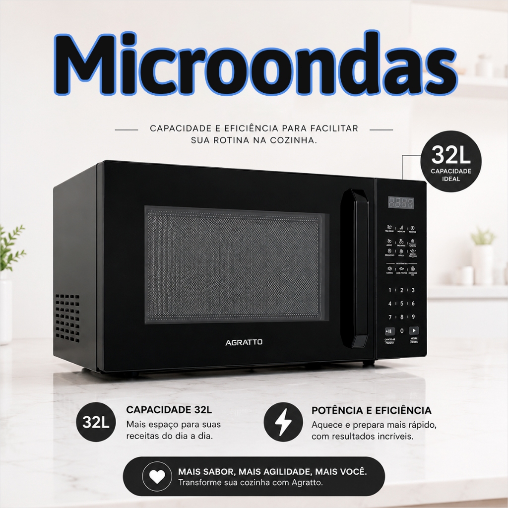 Micro-ondas Preto 127v Microondas Digital Moderno Microondas 32 Litros Potente 1400w