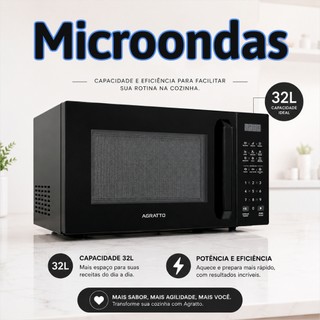 Micro-ondas Preto 127v Microondas Digital Moderno Microondas 32 Litros Potente 1400w