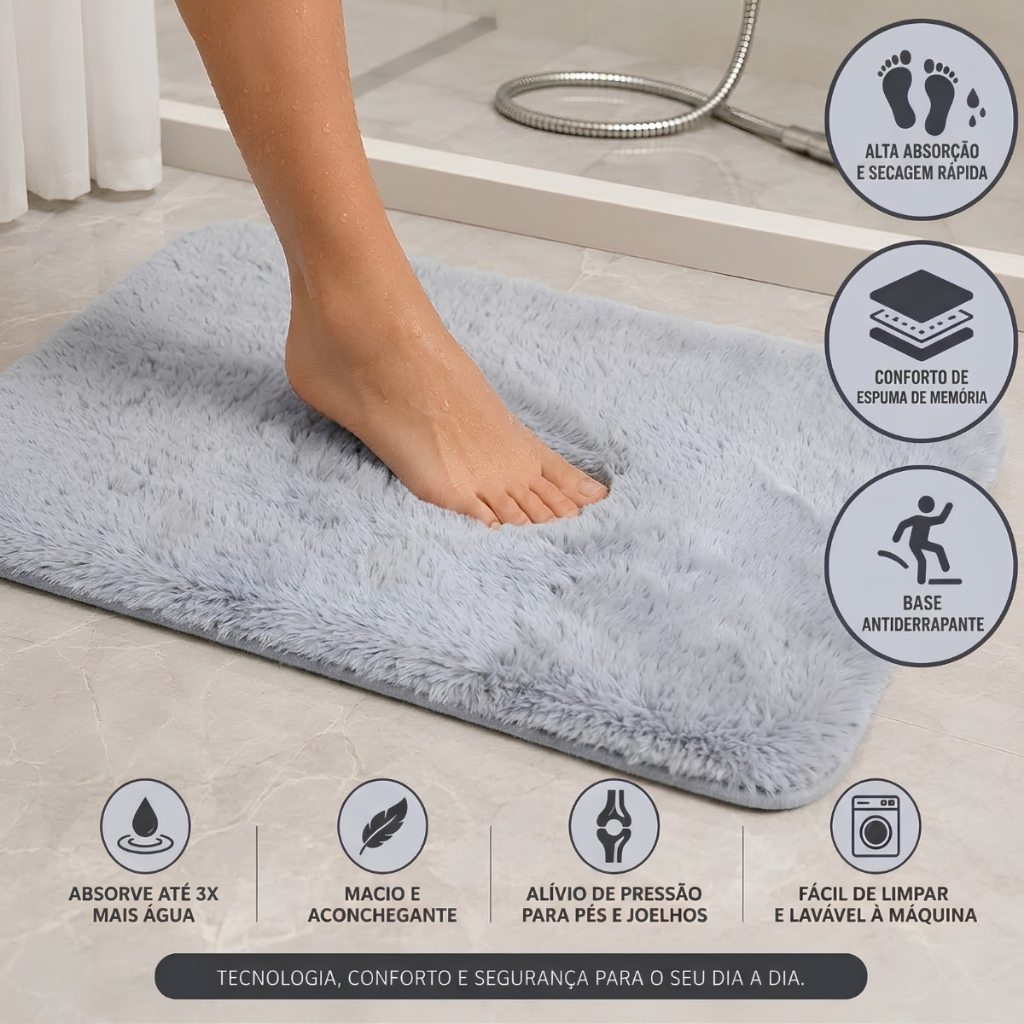 Tapete Antiderrapante Para Decoração De Camurça Cinza 40x60 - Castela