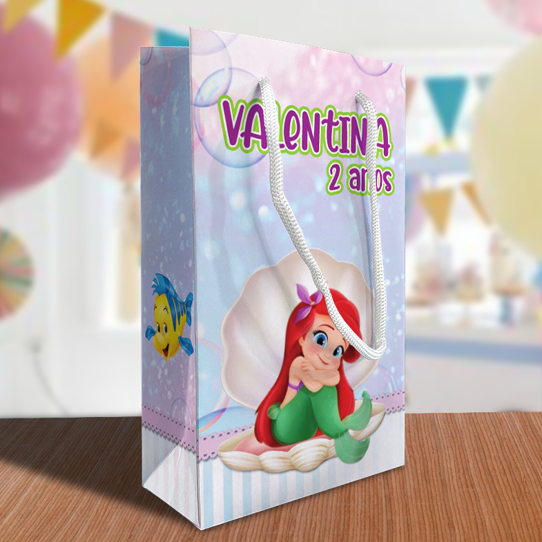 Sacolinha Pequena Sereia Baby Personalizada Kit Festa Lembrancinha Ariel Baby Princesa Princesas Sacola
