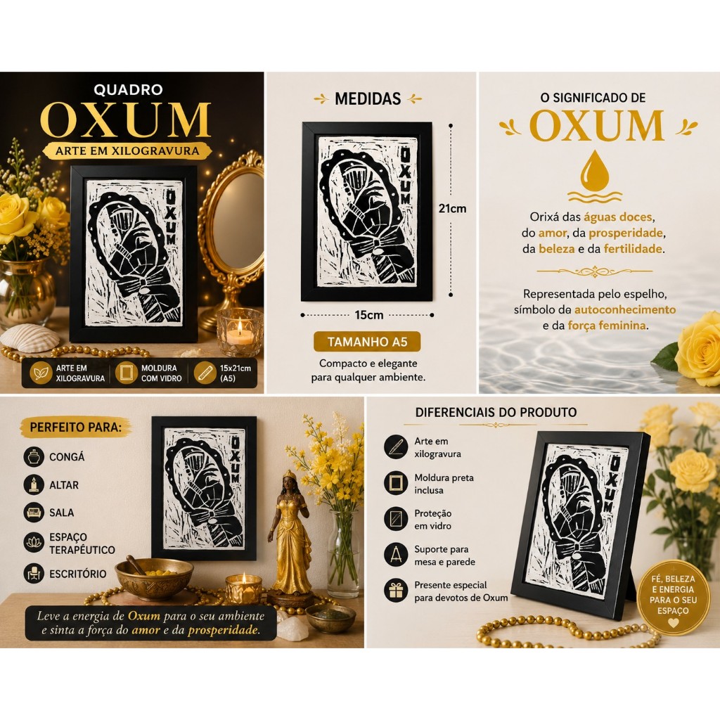 Quadro Oxum Xilogravura Moldura com Vidro 15x21cm Umbanda Candomblé