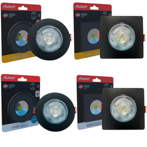 Spot Led Embutir Direcional Preto 5w Redondo/Quadrado 3000k/6500k AVANT