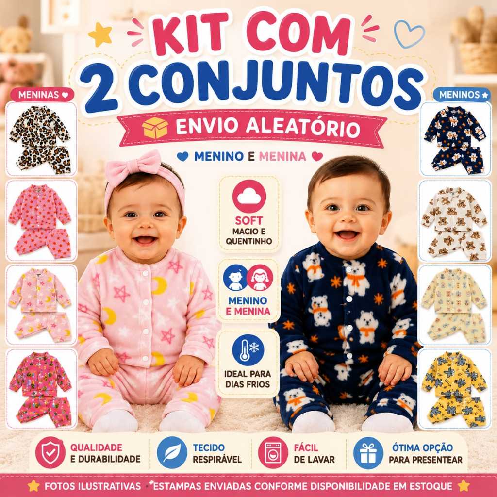 Kit 2 Conjuntos Soft Bebê Inverno Menina e Menino