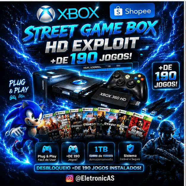 HD COM + DE 190 JOGOS para Xbox 360 + 1000 JOGOS RETRO – Completo e Pronto para Uso