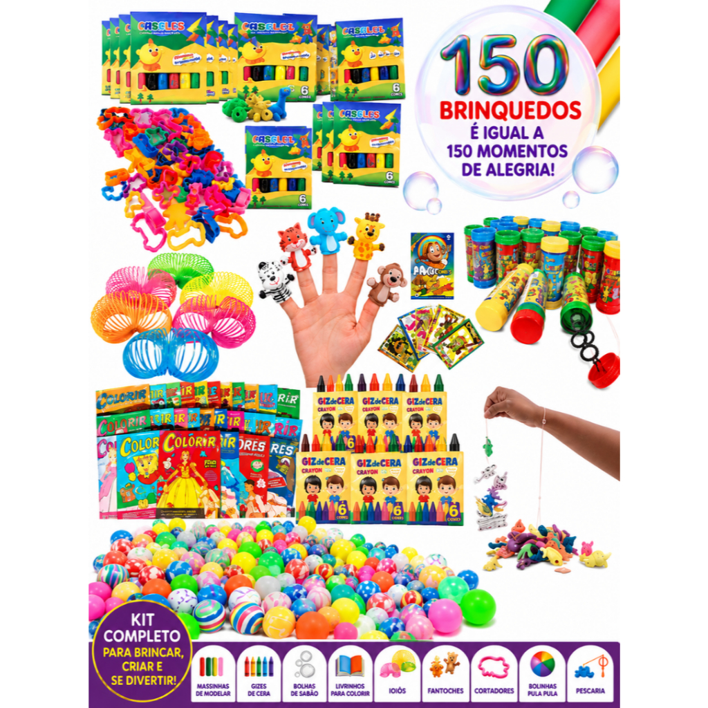 Kit COMPLETO 150 Brinquedo com Saquinho Para Festa Lembrancinha Prenda Junina Pacotinho Infantil