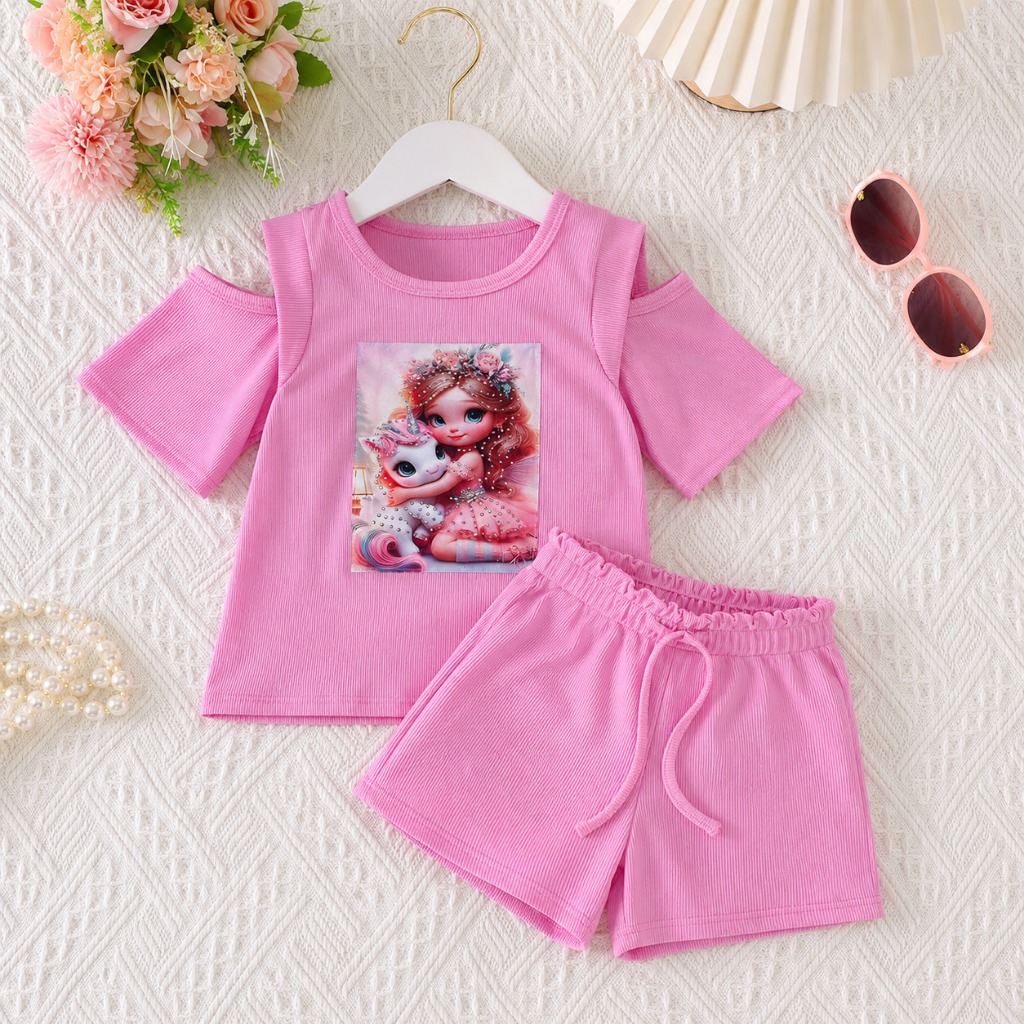 KIT 2 PEÇAS Conjunto infantil menina primaveira verão ESTAMPAS ALEATORIAS /conjunto ribana moda