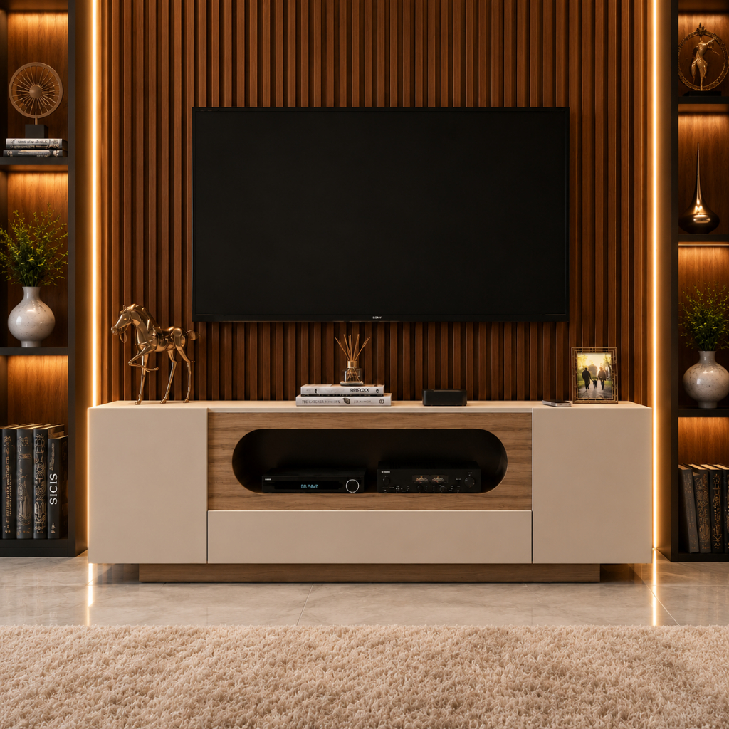 Rack para TV até 60" Polegadas Moderno com Nicho Oval e Porta Sala Home Theater