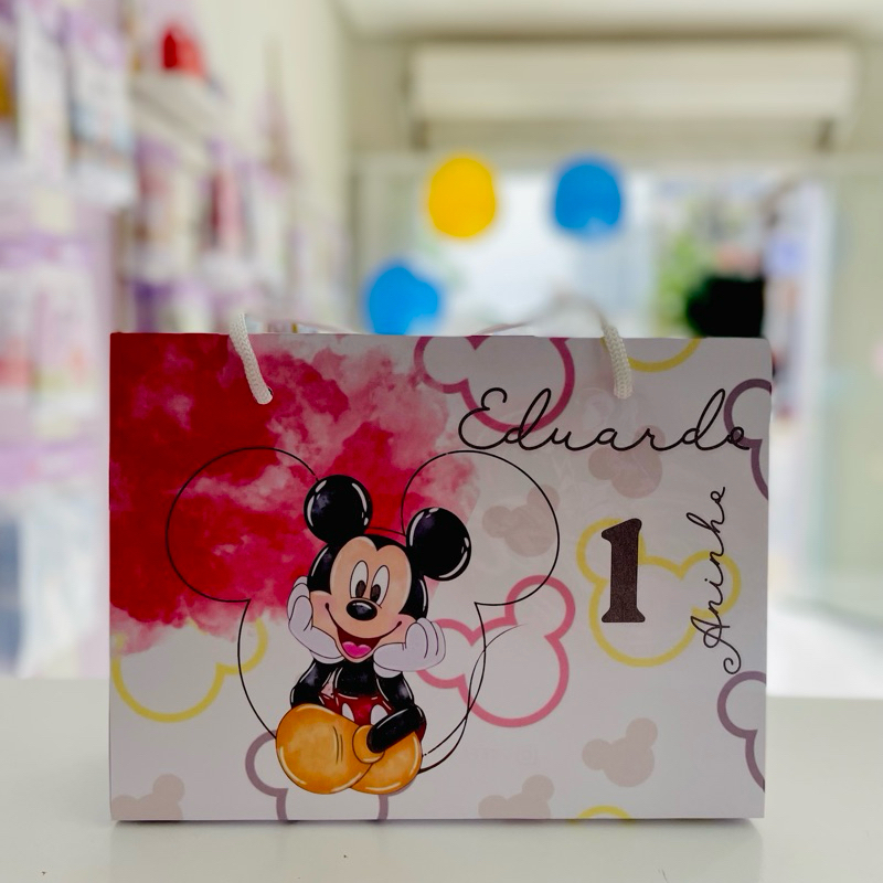 Sacolinha Personalizada Mickey Aquarela c/ nome e idade | Pegue e Monte | Lembrancinha Festa Infantil