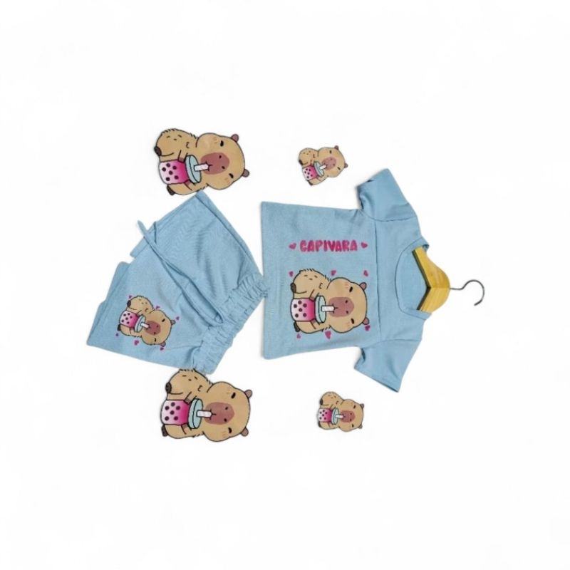 CONJUNTO INFANTIL FEMININO CAPIVARA BLUSA + SHORTS SAIA MOLETINHO CONFORTÁVEL ESTAMPADO MODA MENINA