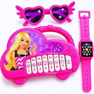 Piano Teclado Barbie Com Óculos e Relógio Brinquedo Musical Infantil