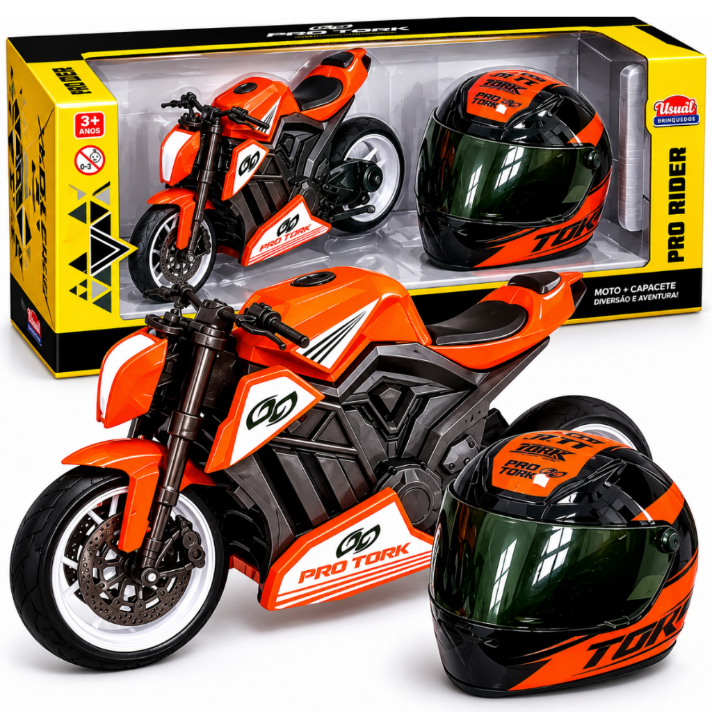Miniatura Moto Protork Com capacete Pneus Emborrachados
