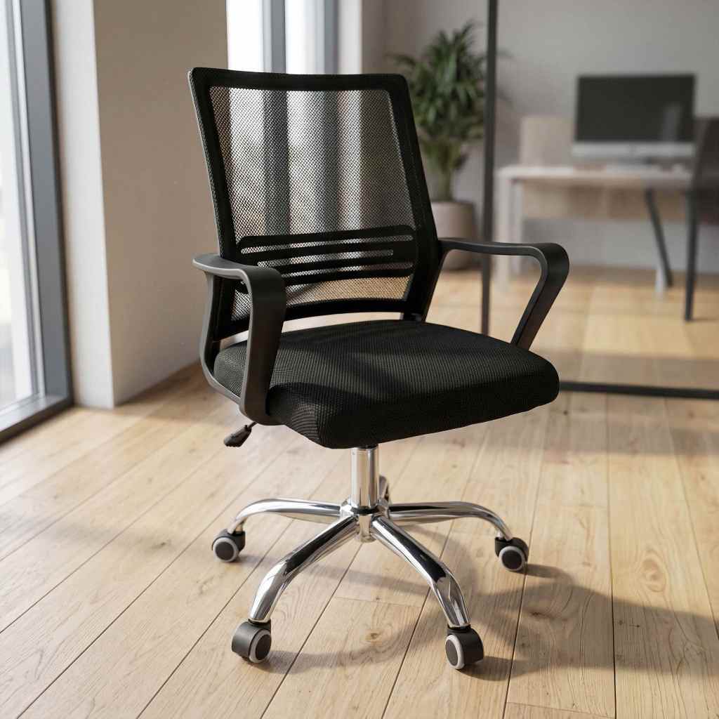 Cadeira De Escritório Tela Mesh Ribs Estofado Ergonômico Com Regulagem De Altura Base Giratória