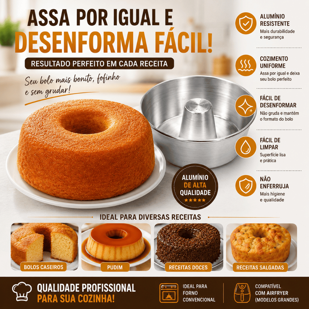Forma Para Bolo Com Furo Central Alumínio Grosso Diversos Tamanhos — imagem 2 de 2