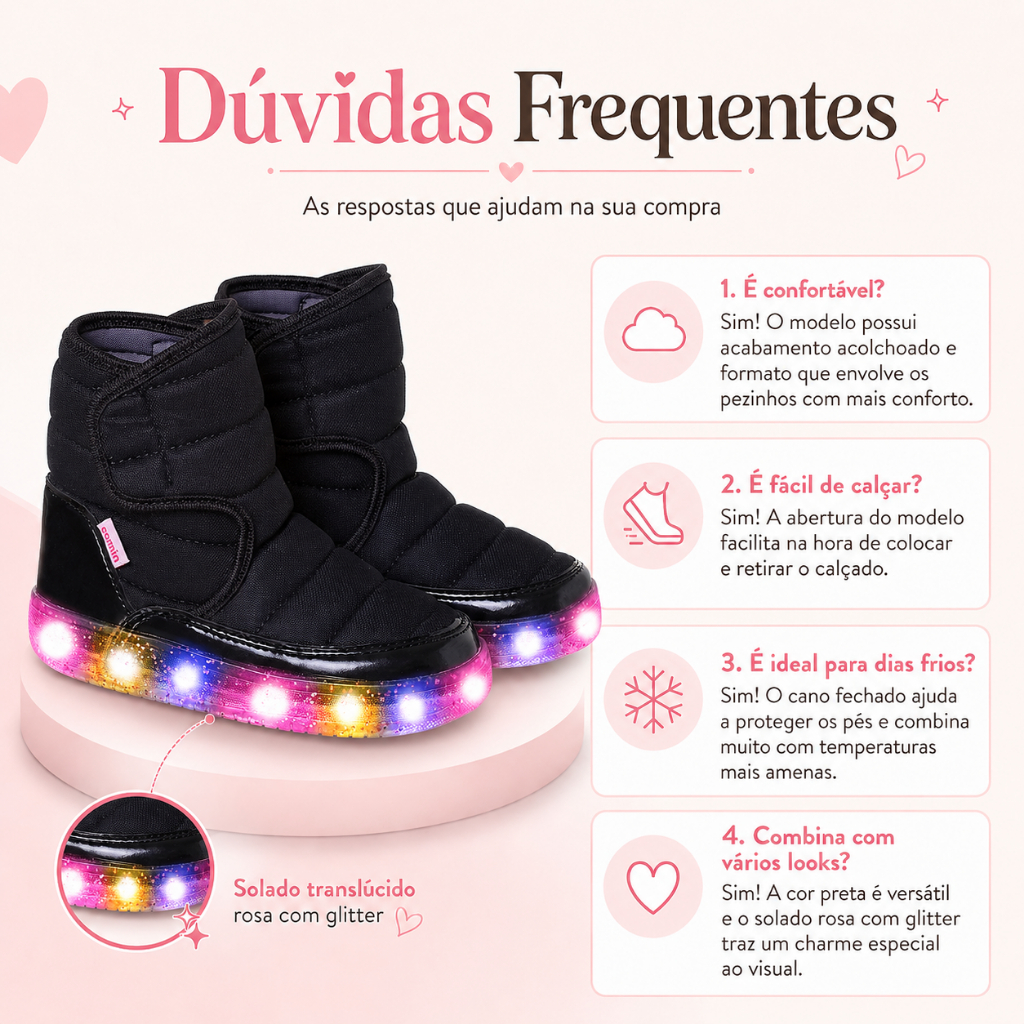 Bota Infantil Menina Cano Alto Led Botinha Feminina Camin Antiderrapante Fashion Leve Macia · foto 2