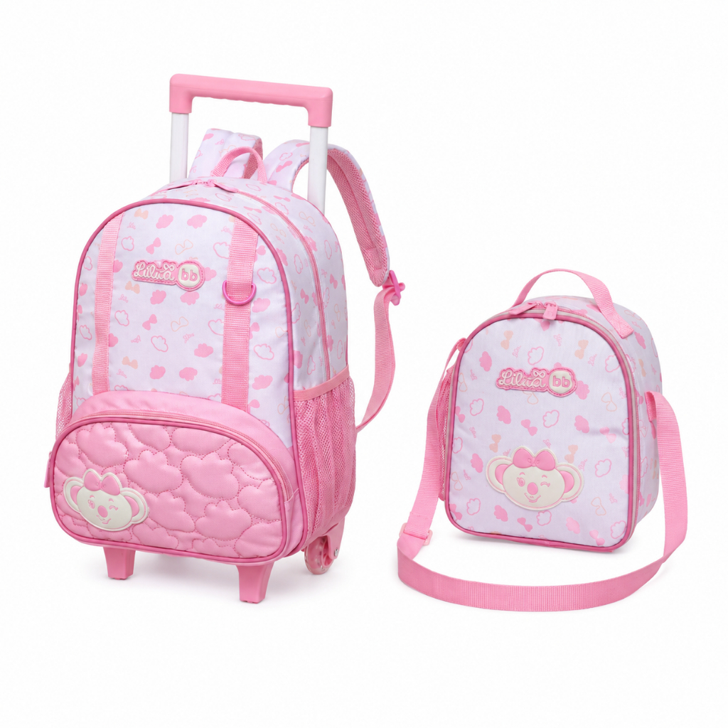 Kit Mochila Infantil De Rodinha Lilica Ripilica Com Lancheira Térmica Rosa Escolar Menina Estudo