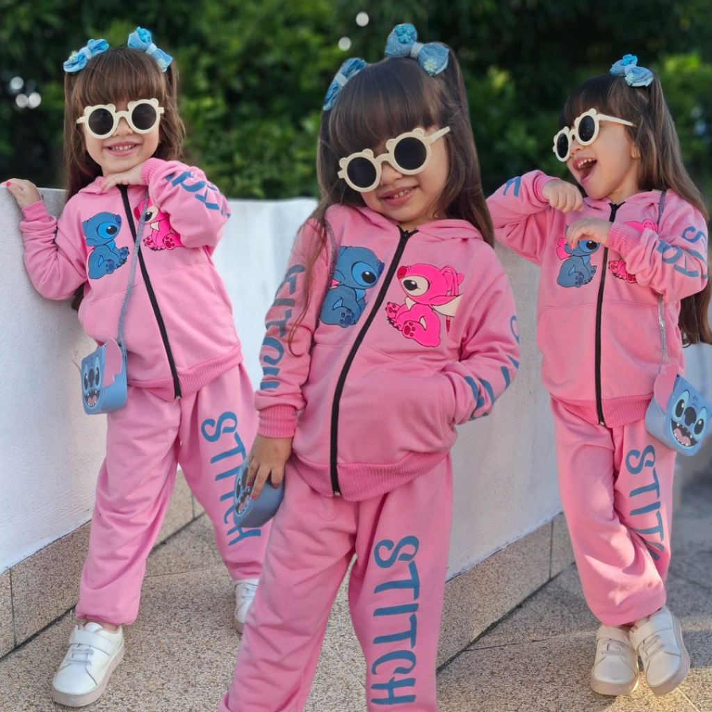 Conjunto Infantil Feminino 2 Peças Calça e Casaco do Stitch Menina Confortavel