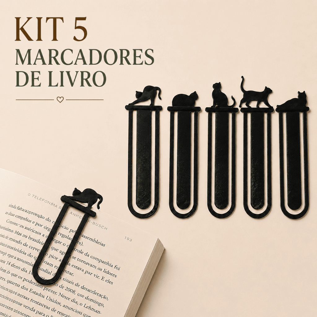 Kit 5 Marcadores de Livro Gatinho Marcador de Página Leitura Presente Criativo