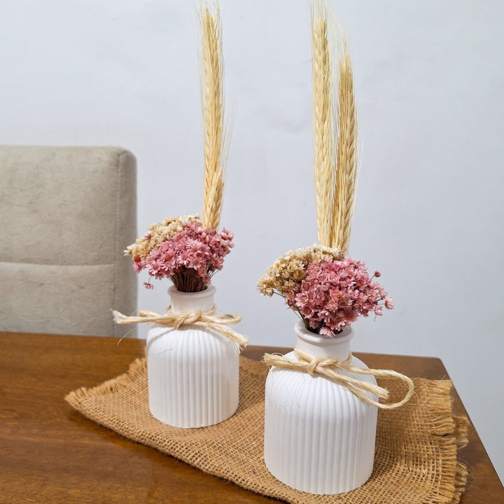 2 Arranjos Vaso Decorativo Sempre Viva Flor Decoração