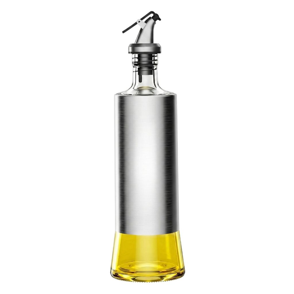 Galheteiro de Vidro e Aço Inox 500ml com Bico Dosador Porta Azeite Vinagre Shoyu